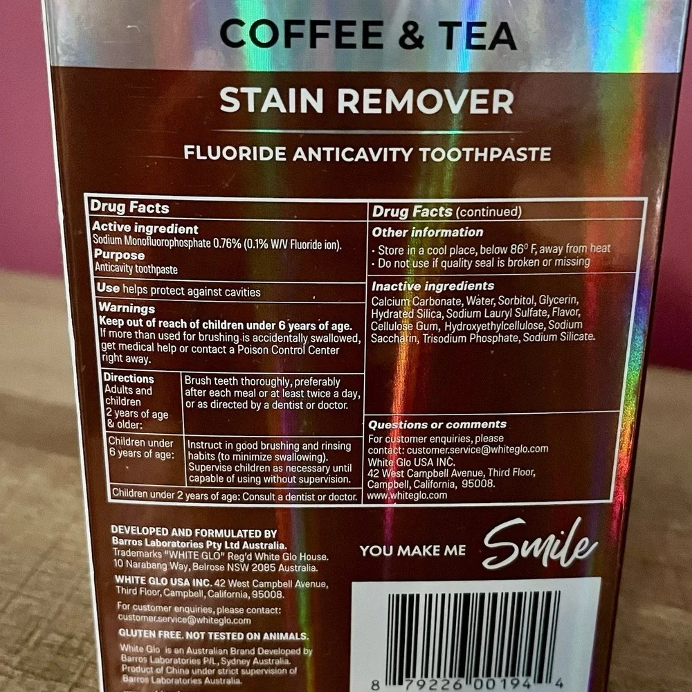 White Glo Coffee &‎ Tea Stain Removal Teeth Whitening Toothpaste Protection 2 Pk